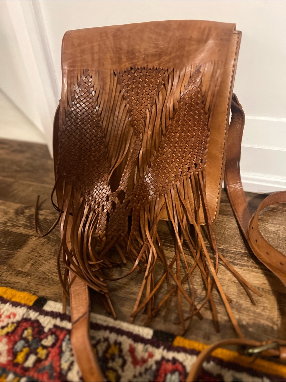 Handwoven Fringe Crossbody Bag in Brown - Leather Shoulder Bag